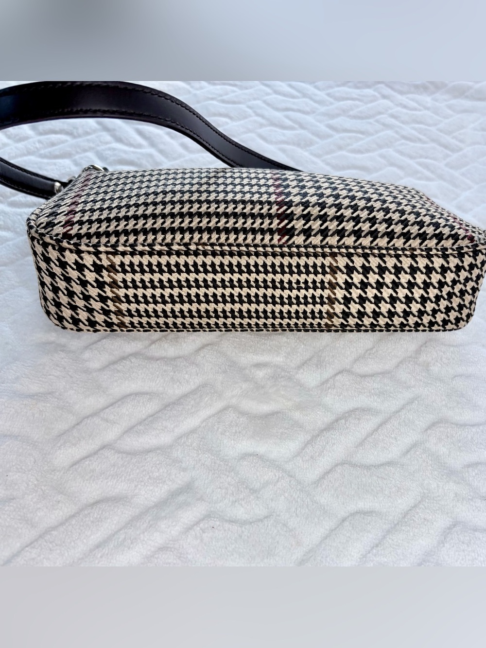 Vintage 90s Ralph Lauren Houndstooth Leather Trim Bag Y2K Equestrian Preppy Vibe - Picture 5 of 8